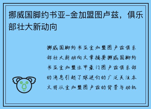 挪威国脚约书亚-金加盟图卢兹，俱乐部壮大新动向
